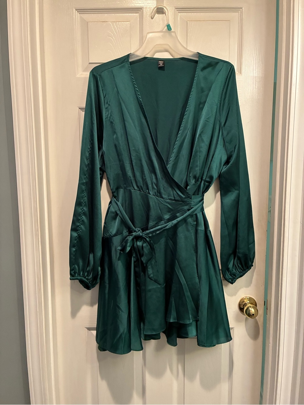 SHEIN Emerald Green Satin Wrap Dress